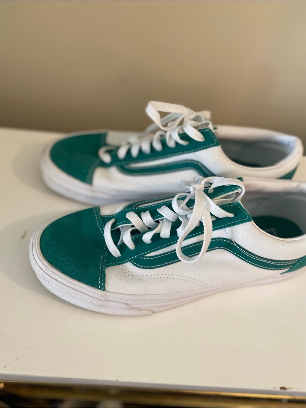 Vans Teal and White Low-Top Sneakers